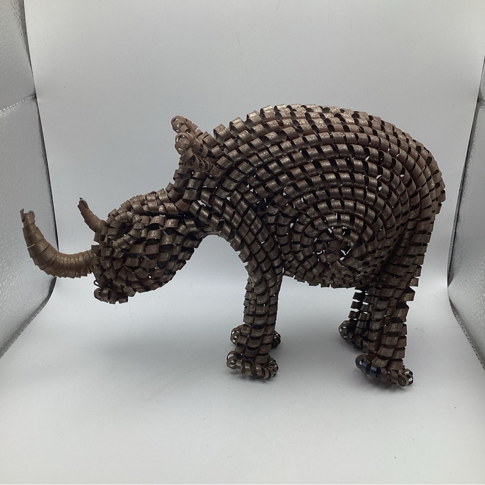 Handmade Lathe Rhino Figurine Recycled Metal Shaving Coil Art
